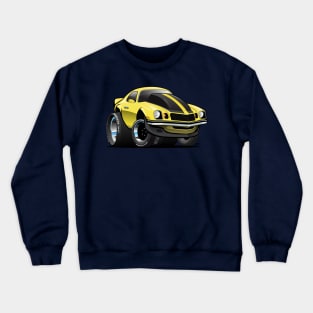 Seventies Classic American Muscle Car Cartoon in Yellow and Black Crewneck Sweatshirt